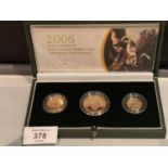 A 2006 THREE COIN GOLD PROOF SET, DOUBLE SOVEREIGN, SOVEREIGN AND HALF SOVEREIGN IN WOODEN