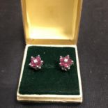 A PAIR OF 14CT RUBY AND DIAMOND EARRINGS