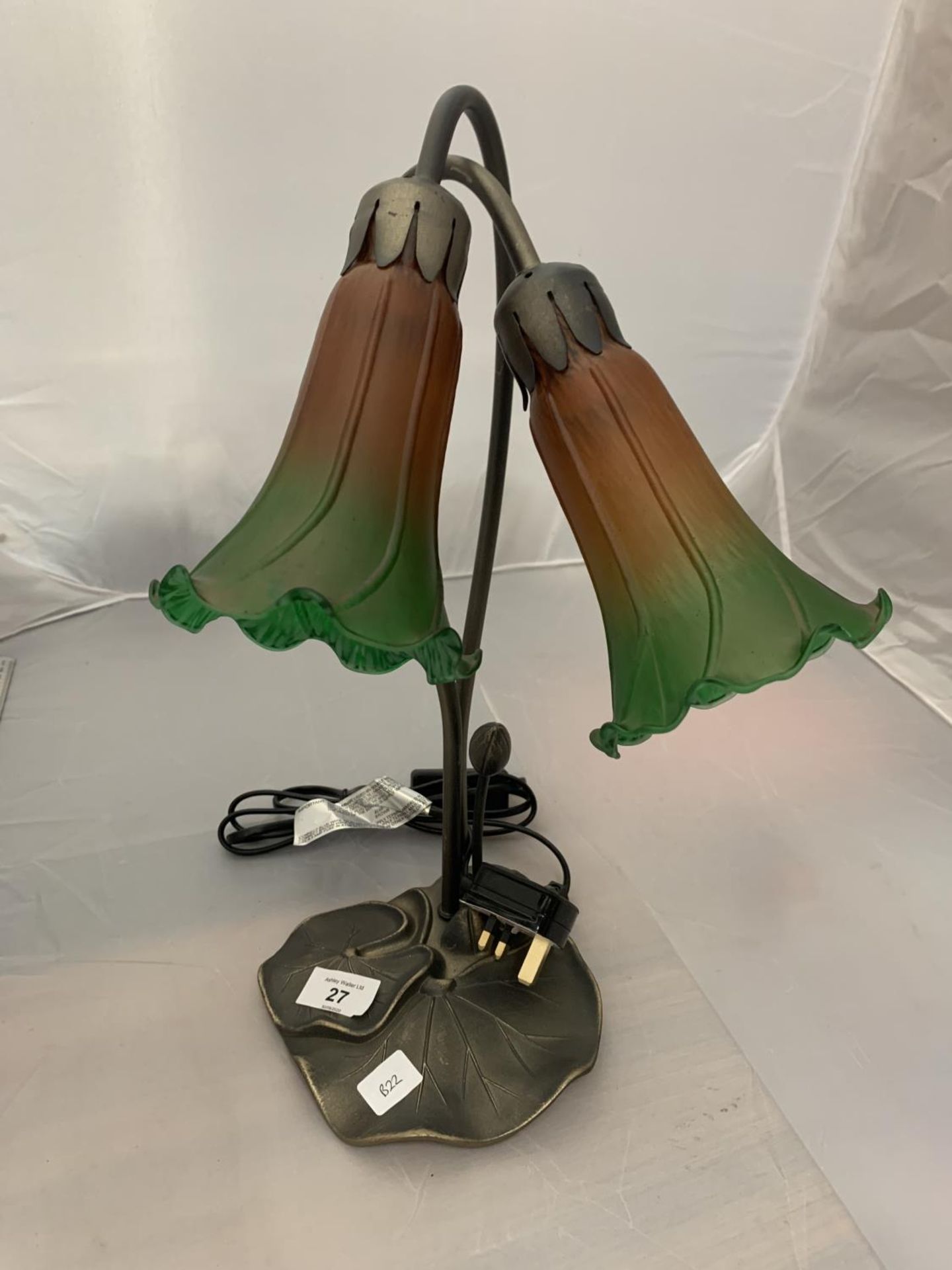 A TIFFANY LAMP WITH DOUBLE LILY SHADES - Image 2 of 3