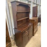 A STAINED BEECH DRESSER WITH PLATE RACK, 42" WIDE