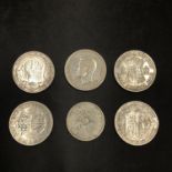 FOUR HALF CROWNS (THREE PRE 1947) AND A 1922 FLORIN