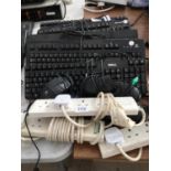 VARIOUS KEYBOARDS, MOUSES AND EXTENSION CABLES ETC