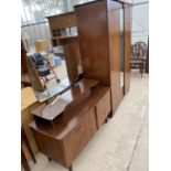 AN ADVANCE RETRO THREE PIECE TEAK BEDROOM SUITE - A DRESSING TABLE, WARDROBE AND CHEST OF DRAWERS