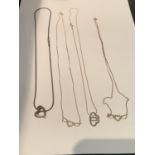 FOUR VARIOUS SILVER NECKLACES