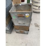 FOUR GALVANISED STACKING/TOTE CONTAINERS