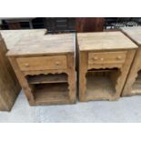TWO VICTORIAN STYLE PINE OPEN BASE CABINETS WITH SINGLE DRAWERS