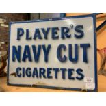 A VINTAGE ENAMEL DOUBLE SIDED SIGN "PLAYERS NAVY CUTY CIGARETTES"