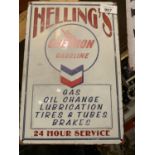 A VINTAGE STYLE "HELLINGS GAS" GARAGE/MAN CAVE METAL RETRO SIGN