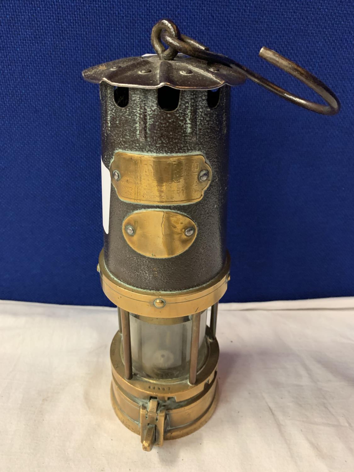 A VINTAGE J H NAYLOR HEAVY BRASS MINER'S LAMP