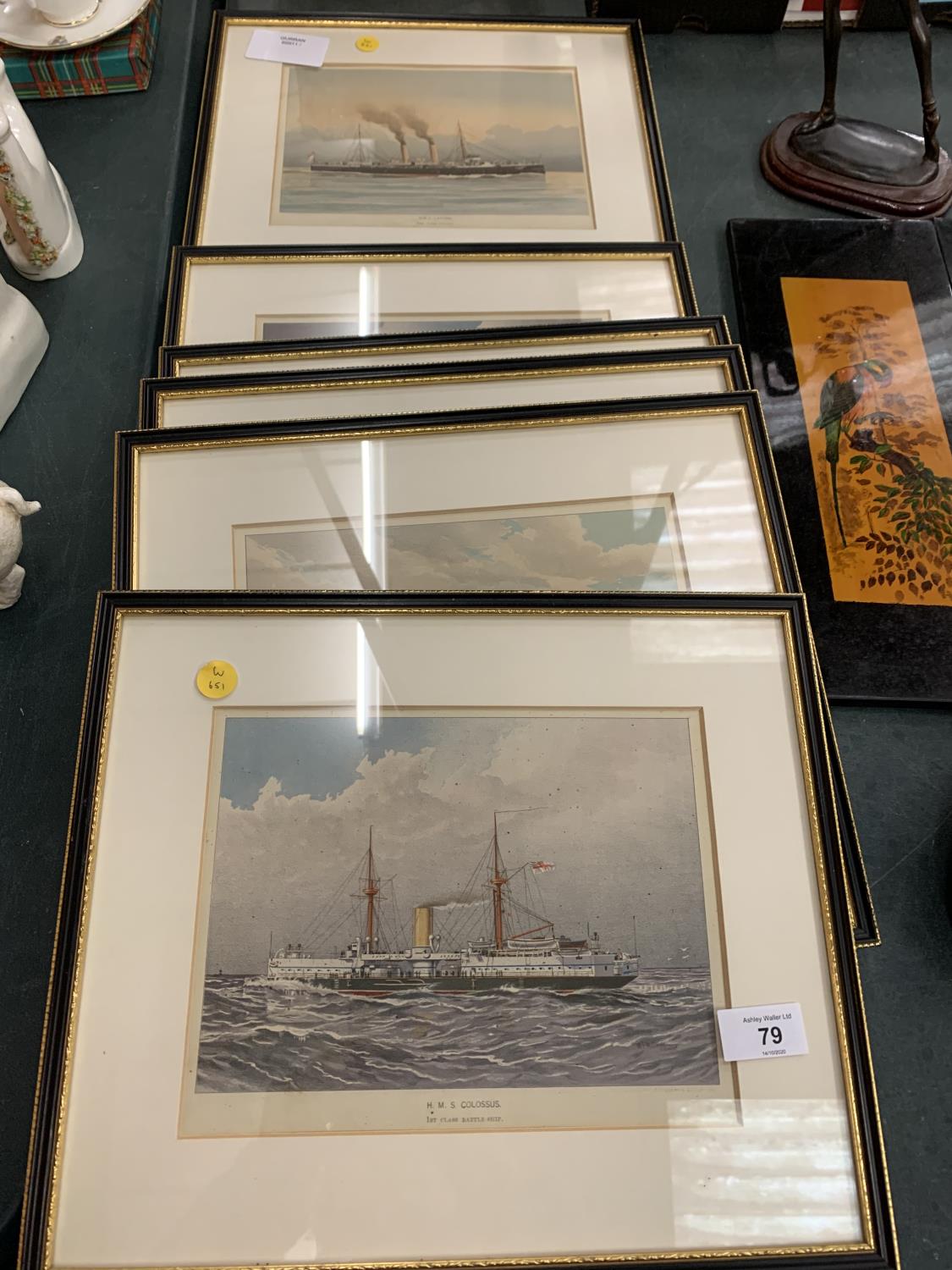 A SERIES OF PRINTS DEPICTING BRITISH BATTLESHIPS TO ALSO INCLUDE SECOND CLASS CRUISER HMS LATONA