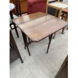 A 19TH CENTURY MAHOGANY AND INLAID SUTHERLAND TABLE WITH CANTED CORNERS