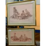A PAIR OF SIGNED WILLIAM RUSSELL FLINT FRAMED PRINTS DEPICTING WOMEN, DRAWN IN PENCIL