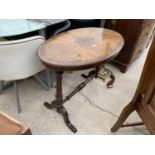 AN OVAL VICTORIAN WALNUT AND INLAID CENTRE TABLE, 34" WIDE