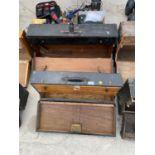 TWO VINTAGE WOODEN JOINERS CHESTS