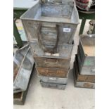 SIX GALVANISED RECTANGULAR STACKING/TOTE CONTAINERS