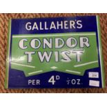 A VINTAGE ENAMEL DOUBLE SIDED SIGN, "GALLAHER'S CONDOR TWIST" & "PARK DRIVE"
