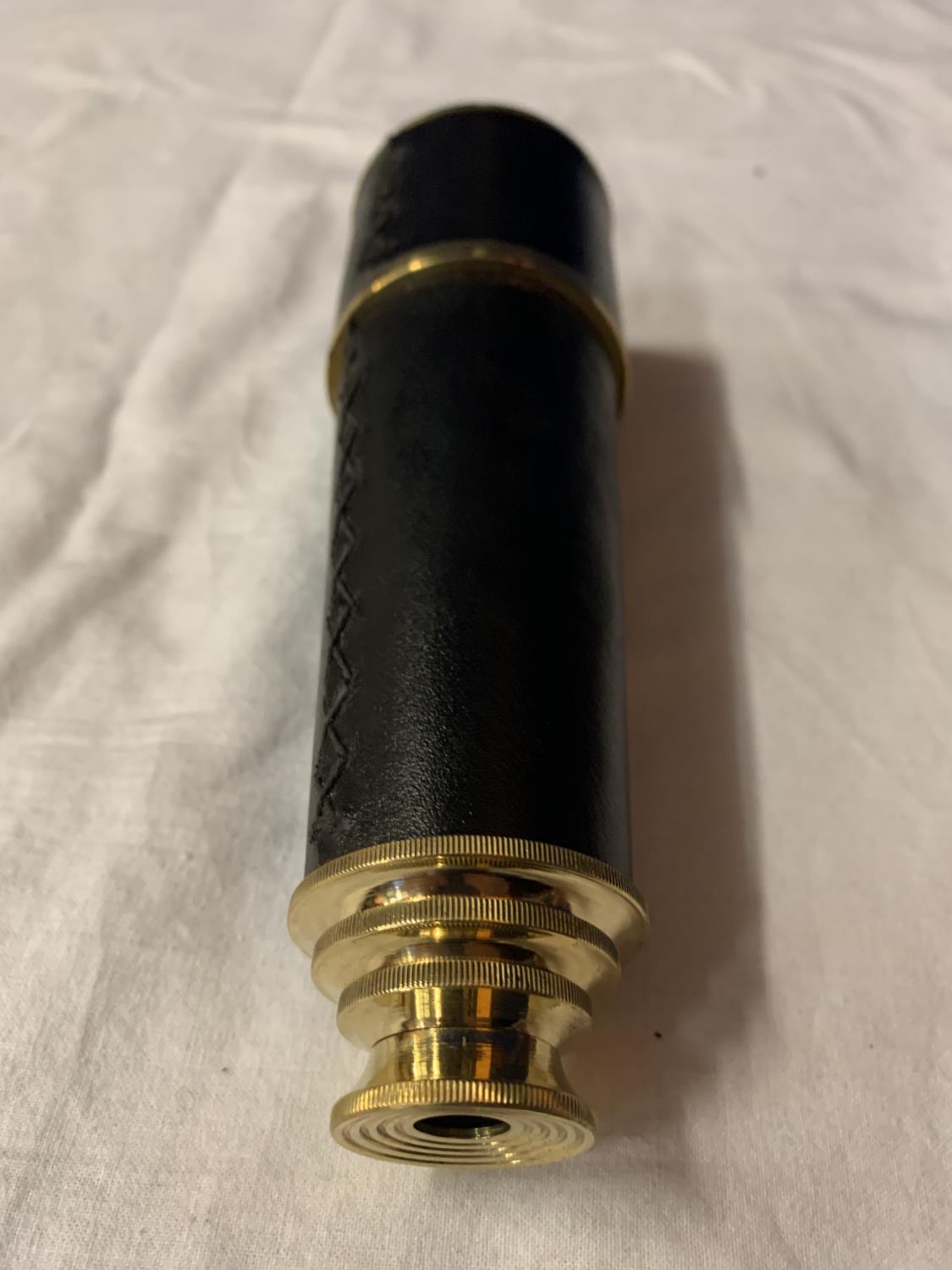 A LEATHER AND BRASSWARE TELESCOPE TO INCLUDE A WOODEN HINGED BOX FROM ROSS, LONDON - Image 2 of 2