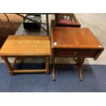 A PINE SIDE TABLE WITH DECORATIVE UNICORN DETAIL AND A WOODEN DROPPED LEAF TABLE WITH CLAW FEET