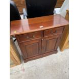 A MODERN HARDWOOD TWO DRAWER AND TWO DOOR SIDE CABINET, 29" WIDE