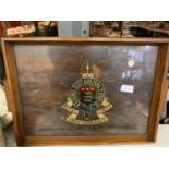 A ROYAL CORPS ARMY ORDNANCE WOOD AND GLASS TRAY