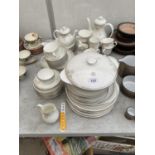 A ROYAL DOULTON DINNER SERVICE TO INCLUDE PLATES, BOWLS, CASSEROLE DISH, TEA & COFFEE POTS ETC.