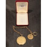 A GOLD PLATED POCKET WATCH WITH CHAIN