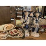 VARIOUS ITEMS TO INCLUDE A TRIO OF ORIENTAL FISHERMEN FIGURINES