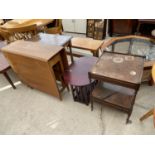 A DROP-LEFT TABLE, OCCASIONAL TABLE, SMALL DROP LEAF TABLE AND A WHATNOT
