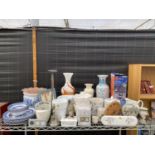 A LARGE QUANTITY OF CERAMICS TO INCLUDE PLATES BOWLS, VASES ETC.