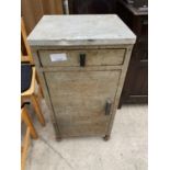 A RETRO METAL CABINET WITH ONE DOOR AND ONE DRAWER