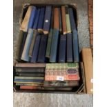 A BOX OF CLOTH BOUND BOOKS TO INCLUDE AN UNFINISHED HISTORY OF THE WORLD AND THE POETICAL WORKS OF