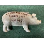 A VINTAGE CAST MONEY PIG W MOLAND'S AND SONS