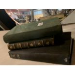 THREE VINTAGE HARD BACK BOOKS TO INCLUDE A LEATHER SPINED EDITION OF JANE EYRE