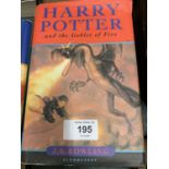 A FIRST EDITION COPY OF J K ROWLING'S 'HARRY POTTER AND THE GOBLET OF FIRE'