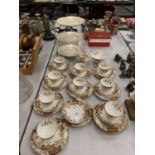 A COLLECTION OF CHINA TEA WARE AND A CHROME AND CHINA THREE TIER CAKE STAND