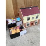 A VINTAGE DOLLS HOUSE WITH LARGE QUANTITY OF FURNITURE