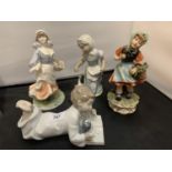 FOUR VARIOUS FIGURES TO INCLUDE NAO, ROYAL WORCESTER, ETC