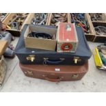 TWO VINTAGE SUITCASES WITH A VINTAGE IRON