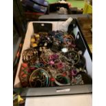 A BOX OF COSTUME JEWELLERY