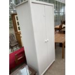 A WHITE TWO DOOR WARDROBE