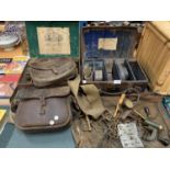 A SELECTION OF ARMY LEATHER CARRY BAGS ETC