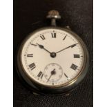 A LADIES WHITE METAL FOB WATCH