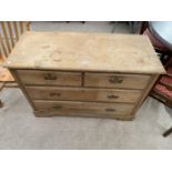 A VICTORIAN PINE CHEST OF TWO SHORT AND THREE LONG DRAWERS, 41" WIDE