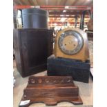 A SELECTION OF WOODEN ITEMS TO INCLUDE A SMALL WALL CUPBOARD AND A HINGED BOX