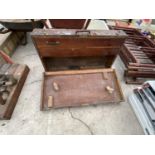 A VINTAGE WOODEN JOINER'S CHEST