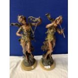 TWO LARGE SPELTER ORNAMENTS DEPICTING ANGELS