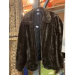 A FAUX FUR BROWN JACKET, LARGE