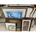 A LARGE QUANTITY OF PICTURES, PRINTS AND FRAMES TO INCLUDE TAPESTRY EXAMPLES