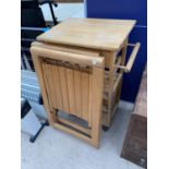 THREE ELECTRIC HEATERS, TROUSER PRESS, CLOTHES MAIDEN AND KITCHEN TROLLEY AND TWO FOLDING WOODEN