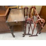 AN OAK TEA TROLLEY AND TWO TOWEL RAILS